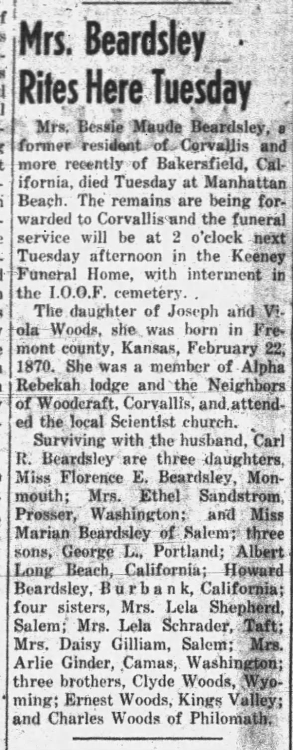 Bessie Beardsley 1/9/1947